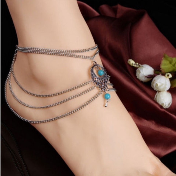 Boho Turquoise Barefoot Sandal Anklet - Picture 5 of 6